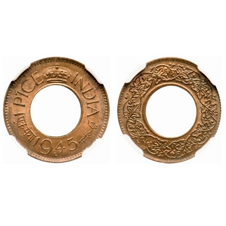 George VI, Bronze, 1 Pice, 1945, Lahore Mint, Flat crown, 'L' raised. F. Prid # 699. GK 14