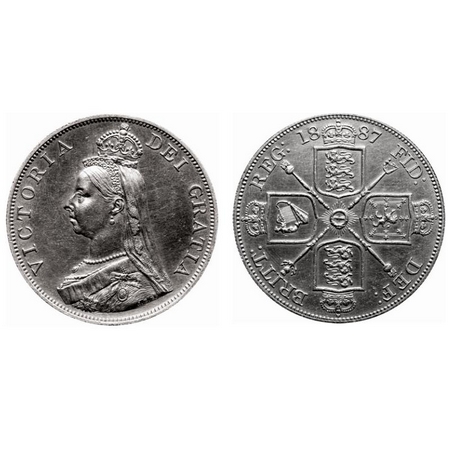 Great Britain, Silver Double Florin, 22.69.g, 1887 AD, Obv: VICTORIA DEI GRATIA with Queen