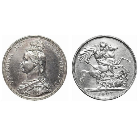 Great Britain, Silver (0.9250 silver) 1 Crown, 28.21g, 1887, Victoria. KM 765. Almost Unci