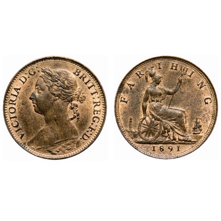 Great Britain, Bronze Farthing, 2.83g, 1891, Obv: Mature Bust of Victoria facing left, Rev