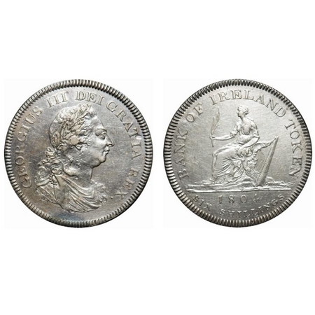 Ireland, Silver 6 Shillings, 26.94g, 1804, George III, Bank of Ireland Token Issues, Die e