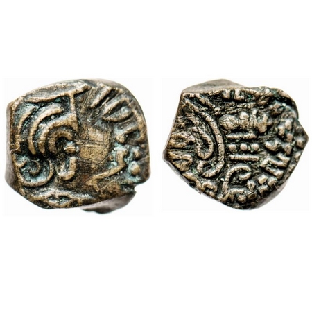 Kalachuris of Mahishmati, Krishnaraja (c. 550-575 AD), Silver Drachma, 2.11g, Obv: Bust of