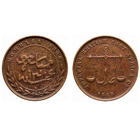 Kenya-Mombasa, Copper Pice, 6.35g, AH 1306/ 1888 AD (CM / Calcutta Mint), Obv: Weighing sc