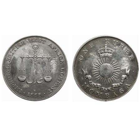 Kenya-Mombasa, British East Africa Company, Silver Rupee, (0.917 silver), 11.56g, 1888 AD 