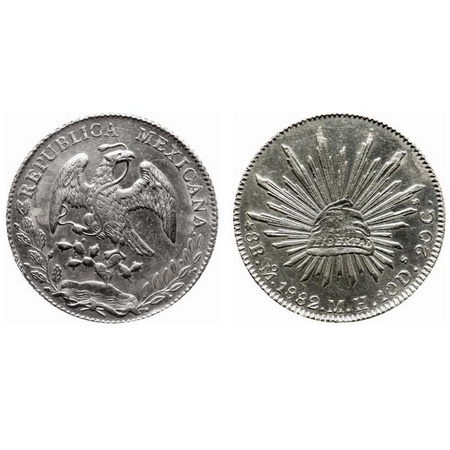 Mexico, Silver 8 Reales, 27.04g, 1882 AD, Obv: National Arms, Rev: 8R Mo 1892.M.H. 10 D. 2