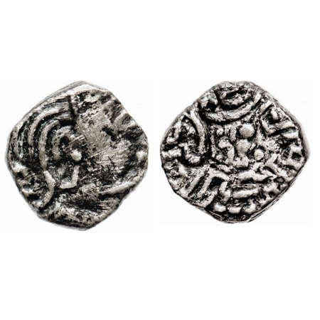 Kalachuris of Mahishmati, Krishnaraja (c. 550-575 AD), Silver Drachma or Rupaka, 2.20g, Ob