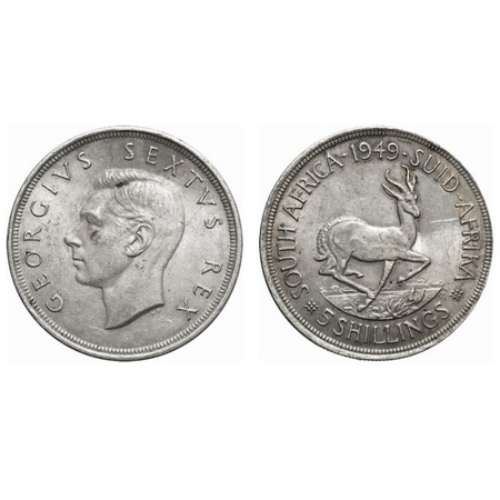 South Africa, Silver (0.7273 silver) 5 Shillings, 28.30g, 1949 AD, Obv: Bust of George VI 
