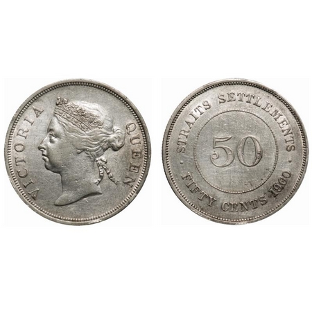 Straits Settlements, Silver (0.800 silver) 50 Cents, 13.50g 1900 AD, Obv: Bust of Queen Vi