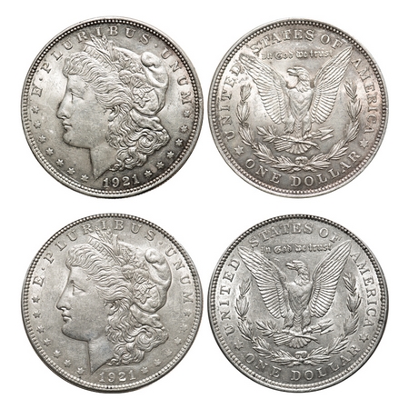 USA, Silver (0.900 silver) Morgan Dollar (2 coins), 26.75g, 1921 AD, Obv: Liberty head lef