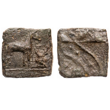 Sangam Age, Malayman, C.1000 AD Copper Unit, 3.50g, Obv: Right facing horse in front of de