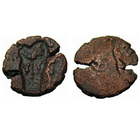 Ujjaini, Post Mauryan, 200-100BC Copper Unit, 3.24g, Obv: Punch of three leaves within a r