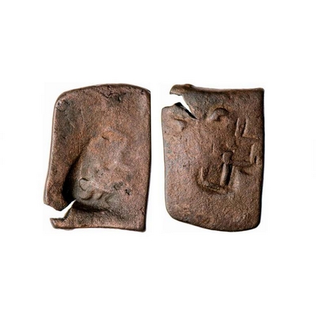 Pre-Satavahana, Buldhana Area, Punch Marked Type, Copper Unit, 7.64g, Obv: Bull symbol (pa
