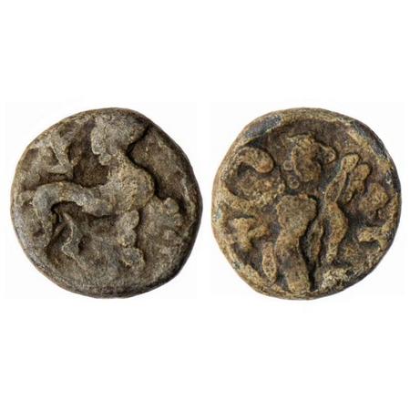 Indo-Scythians, Rajuvula (c. 58-12 BC), Lead Unit, 3.28g, Obv: Lion walking to right above