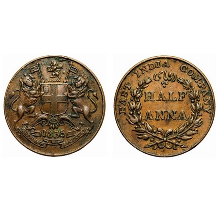 William IV, Copper, Half Anna, 1835, Bombay Mint. F. Prid # 131. GK 142. Very Fine+ Detail