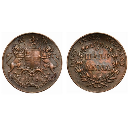 William IV, Copper, Half Anna, 1835, Bombay Mint, Edge nick on Rev rim edge. F. Prid # 131