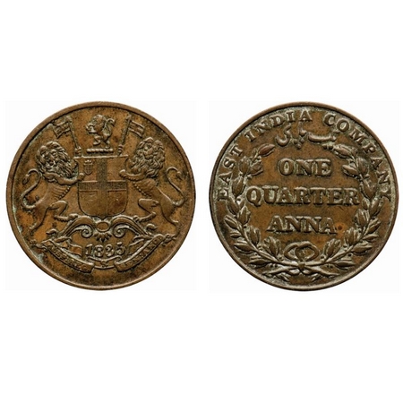 William IV, Copper, Quarter Anna, 1835, Bombay Mint, A/VIII, Large numerals of year, The n