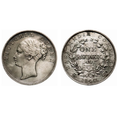 Victoria Queen, Silver, Rupee, 1840, CL, Madras Mint, A/IV, 'S' incused, English head, Sho