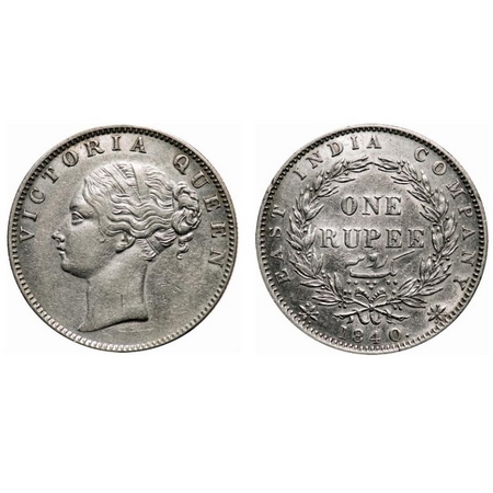 Victoria Queen, Silver, Rupee, 1840, CL, Calcutta Mint, B/VI, English head with modified f