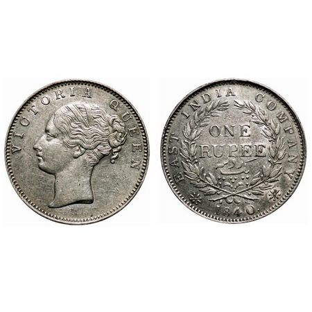 Victoria Queen, Silver, Rupee, 1840, CL, Bombay Mint, A/IV(i), English head, Short neck, W