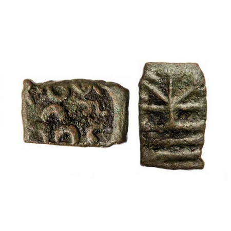 Maharathi of Khandesh (Nanded Area), Copper, 1.81g, Obv: Three arched hill above crescent,