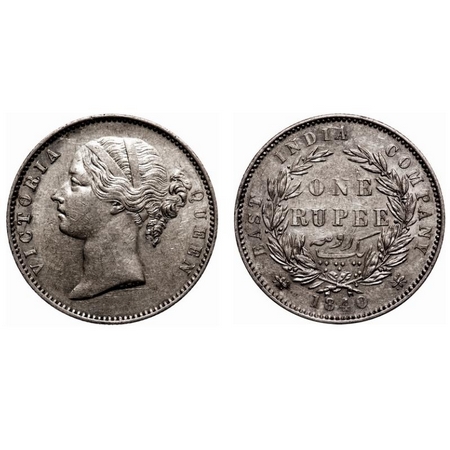 Victoria Queen, Silver, Rupee, 1840, DL, Madras Mint, W.W. 'S' raised, 28 Berries (13L + 1