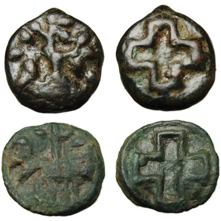 Later Mauryan, Vidarbha region (c. 300-200 BC), Cast Copper (2 Coins), Karshapana, Obv: Tr