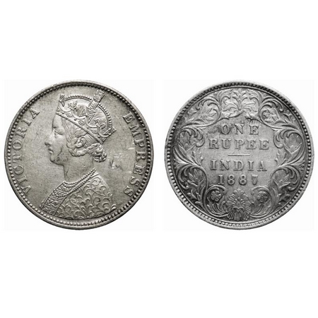 Victoria Empress, Silver, Rupee, 1887, Bombay Mint, C2/I(ii), 'B' raised. F. Prid # 172. G
