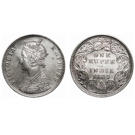 Victoria Empress, Silver, Rupee, 1887, Bombay Mint, C2/I(ii), 'B' incused (inverted), Die 
