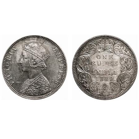Victoria Empress, Silver, Rupee, 1889, Bombay Mint, C2/I, 'B' incused. F. Prid # 177. GK 5