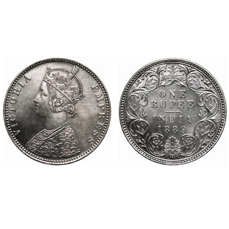 Victoria Empress, Silver, Rupee, 1889, Bombay Mint, C2/I, 'B' incused. F. Prid 177. GK 564