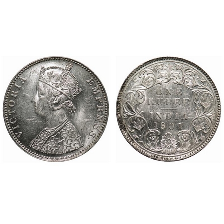 Victoria Empress, Silver, Rupee, 1901, Bombay Mint, C2/I(ii), 'B' incused, The bust at the