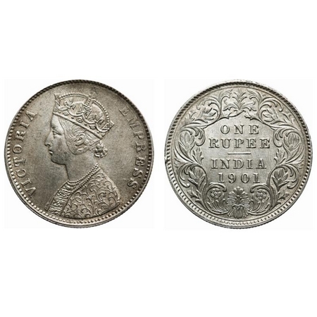 Victoria Empress, Silver, Rupee, 1901, Calcutta Mint, A4/I(i), 'C' incused. The Queen's ja