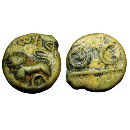 Satavahanas, Siri Satakani, Junnar Lioness type, (c.50BC), alloyed Copper Unit, 2. 19g, Ob
