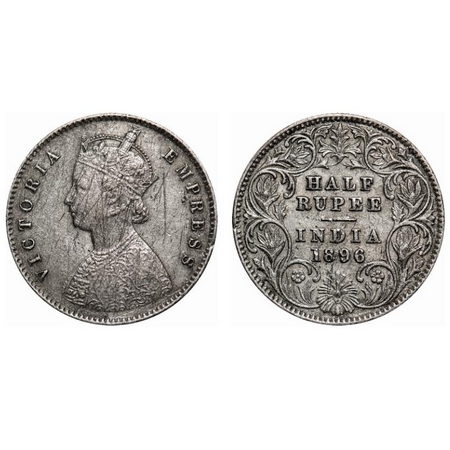 Victoria Empress, Silver, Half Rupee, 1896, Calcutta Mint, A/I, 'C' incused. F. Prid # 279
