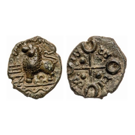 Satavahanas, Siri Satakarni, Junnar Area, Potin Unit, 5.68gm, Junnar Lion Type, Obv: Maned
