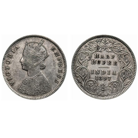 Victoria Empress, Silver, Half Rupee, 1897, Calcutta Mint, A/I, 'C' incused. F. Prid 3 280