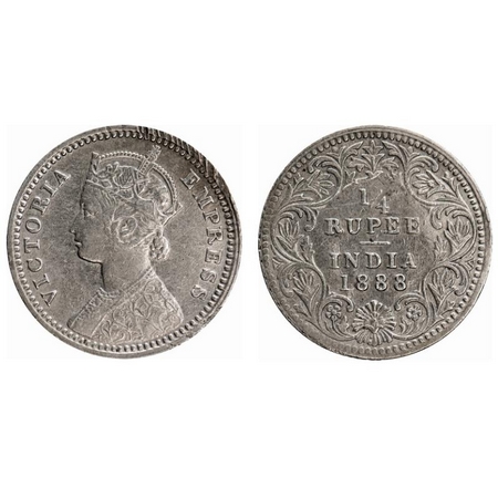 Victoria Empress, Silver, 1/4 Rupee, 1888, Calcutta Mint, C/II, No mint mark, No 'C', The 