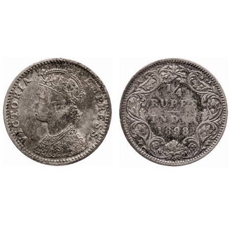 Victoria Empress, Silver, 1/4 Rupee, 1898, Bombay Mint, C(i)/I, 'B' incused, Die rotation 
