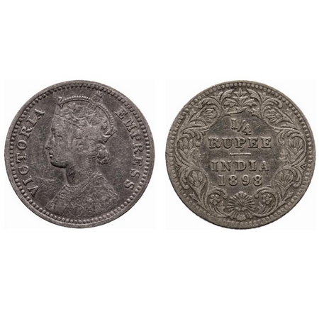 Victoria Empress, Silver, 1/4 Rupee, 1898, Calcutta Mint, C/II, 'C' incused. F. Prid # 402