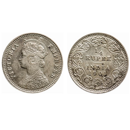 Victoria Empress, Silver, 1/4 Rupee, 1901, Calcutta Mint, C/II, 'C' incused, Few tiny nick