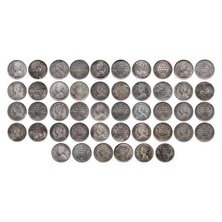 Victoria Queen and Empress, Silver, 2 Annas (23 coins), 1) 1862, Calcutta Mint, A/I, Die c