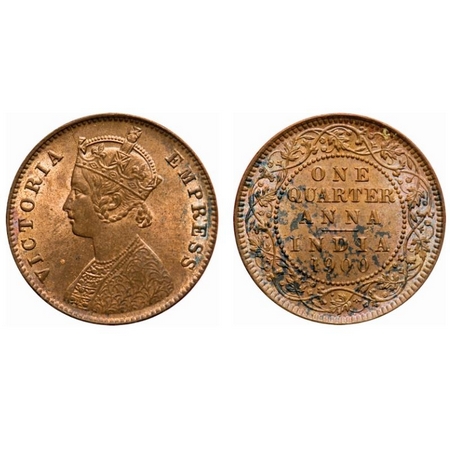 Victoria Empress, Copper, Quarter Anna, 1900, Calcutta Mint, B/II, No mint mark, First num