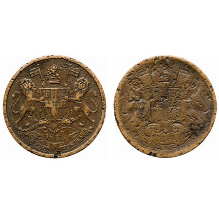 Victoria Queen, Copper, 1/2 Pice, 1853, (2.90 g) (21.22mm), Calcutta Mint, Obv B, Rev 1, E