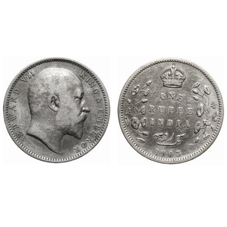 Edward VII, Silver, Rupee, 1903, Calcutta Mint, No mint mark, Error, 3 Diamond, 11' o cloc
