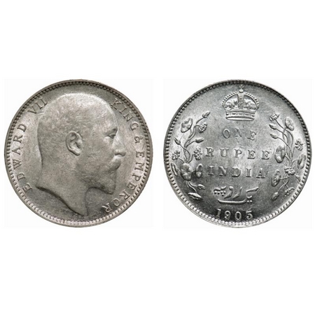 Edward VII, Silver, Rupee, 1903, Bombay Mint, 'B' incused and no dot. F. Prid # 199. GK 92