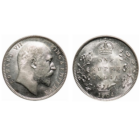 Edward VII, Silver, rupee, 1904, Bombay Mint, 'B' incused and Dot, 5 Diamonds and bottom s