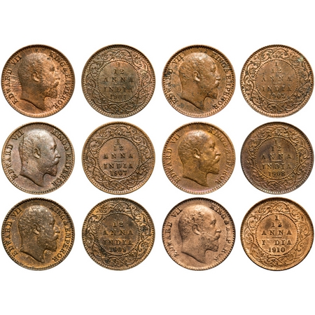 Edward VII, Mix Metal, 1/12 Anna (6 coins), Calcutta Mint, No mint mark, 1) 1904, Copper,
