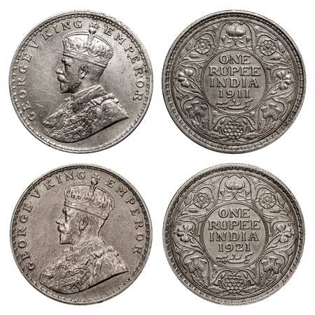 George V, Silver, Rupee (2 Coins), 1911, Bombay Mint, Dot, 1921, Bombay Mint, Dot. F. Prid