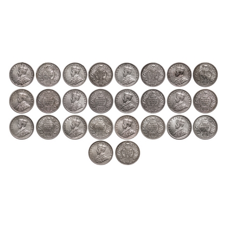 George V, Silver, Half Rupee (13 coins), 1916 Calcutta Mint, No dot, 1917, Bombay Mint, Do