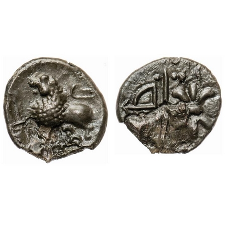 Western Kshatrapas, Nahapana (c. 65-76 AD), Potin Unit, 3.15g, Junnar Lion type, Obv: Lion